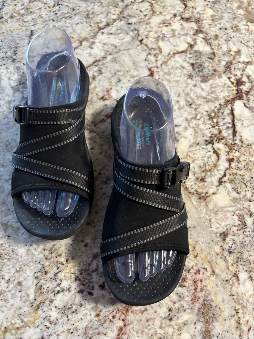 Skechers Black Slip-On Strappy Comfort Sandals